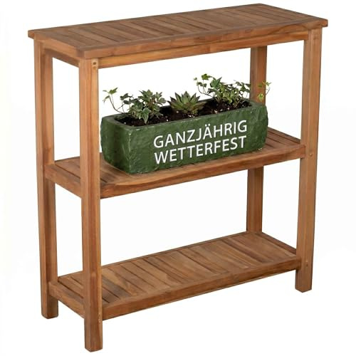 Mr. Deko Pflanztisch Filton Teak-Holz 100x110x40 cm | Massivholz Gartenregal | Garten-Regal Wetterfest | Holzregal Outdoor | Zertifiziertes Plantagen-Teak Unbehandelt Stabil 50 kg Belastbarkeit