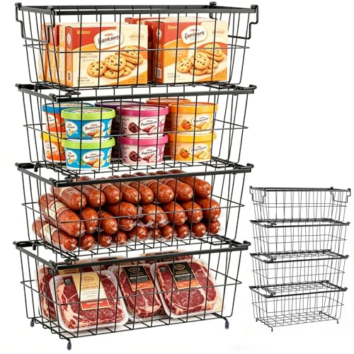 Otopone Freezer Baskets, 4 Pack Chest Freezer Organiser | Stackable Freezer Baskets for Chest Freezers, Kitchen, Pantry and Refrigerator Organization