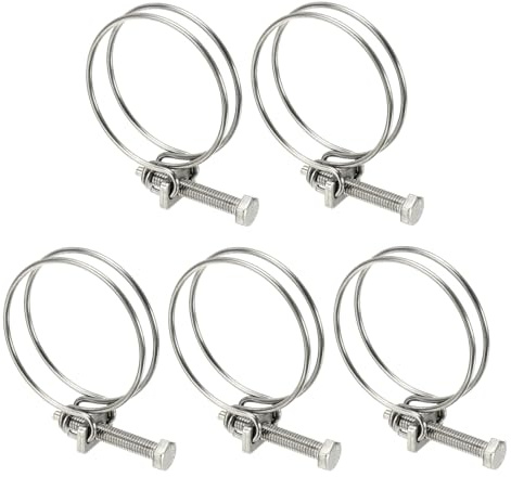 sourcing map 5 Pcs 45-50 mm 201 Stainless Steel Double Wire Hose Clips with M6 Screw