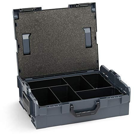 Sortimentsbox leer | L BOX 136 (anthrazit) inkl. Kleinteileeinsatz 6-fach | Werkzeug Organizer Box | Ideales Werkzeugkoffer Set leer
