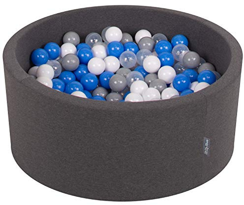 KiddyMoon 90X40cm/300 Bolas ∅ 7Cm Piscina De Bolas para Ninos Hecha En La UE, Gris Os:Gris/Blanco/Azul/Transparente