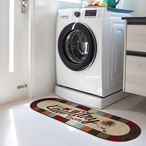 Ottomanson Laundry - Alfombra, ovalada, base de goma, diseño bordeado de cuadros, 50 x 150 cm, multicolor