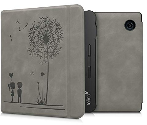 kwmobile Hülle kompatibel mit Tolino Vision 5 Hülle - Kunstleder Cover - Pusteblume Love Grau