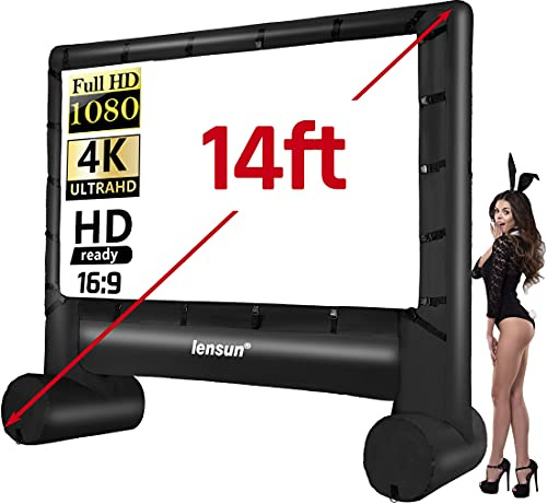 Pro Aufblasbarer Outdoor-Film-Projektor-Leinwand, 4,6 m, Outdoor-Projektionsleinwand, Mega-Projektor-Leinwand für Vorder- und Rückprojektion, inklusive Aufblasventilator, Bodenpfähle, Spanngurte und