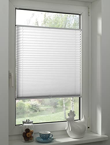 Sunpro24 Plissee auf Maß, Blickdichtes Faltrollo, Klemm-Montage, Sonnenschutzrollo, (B) 51-60 x (H) 131-140 cm, Weiß