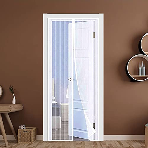 Fliegengitter Tür Magnet 80 x 210 cm Fliegenvorhang Moskitonetz Automatisches Schließen,Ohne Bohren,für Balkontür Wohnzimmer Terrassentür - (Weiß)
