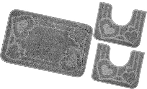 emmevi Tappeto Bagno Parure Soffice Antiscivolo Assorbente Lavabile Moderno MOD.Moorea 8 Set 3 Pezzi Grigio