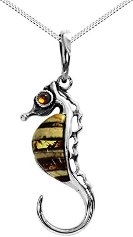 Kette mit Anhänger - Seepferdchen - Silber 925/000 - Bernstein