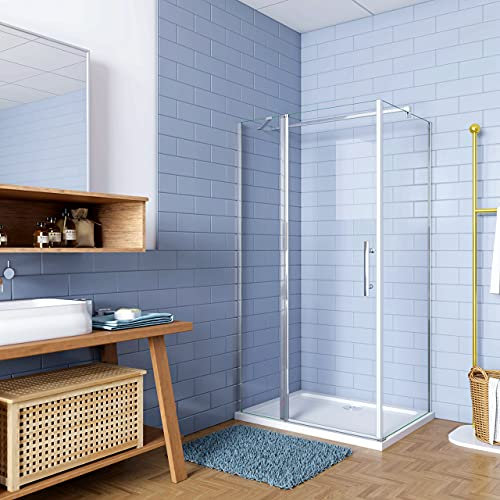 Box Doccia Angolare Porta Battente con Parete Fissa 120x80x195cm in Vetro Temperato 6 mm Anticalcare con 2 Barre Stabilizzatrici Telaio Cromo Lucido