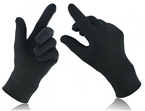 Guanti interni in seta sottili per bicicletta, moto, sci, ciclismo, escursionismo, inverno, guanti termici (taglia S, nero)