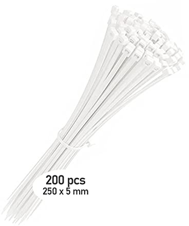 200 Fascette Universali Plastica Per Cablaggio Elettricista Bianche -5x250mm - Fascette Stringicavo standard, Fermacavo Autobloccanti Resistenti Per Installare Reti, cavi ordinati