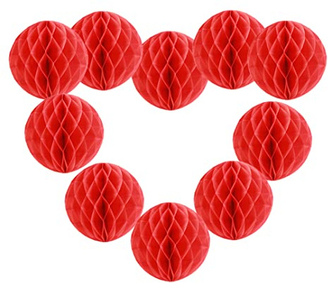 YLY's love Papier Wabenbälle Seidenpapier Dekoration 10er 20cm Papier Honeycomb Balls pompom Deko zum Aufhängen Seidenpapier für Geburtstag Hochzeitsfest Party Brautduschen Wohnungdeko Rot