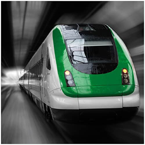 Wallario Memoboard aus Glas mit Motiv, Magnet-Tafel in 50 x 50 cm in Premium Qualität Fahrender Zug von vorn in grün - Perspektive von vorn