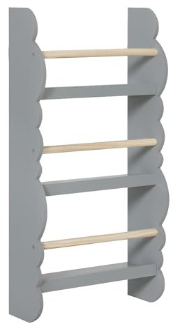 WOLTU Kinder Bücherregal Wand, Bücher-Organizer mit 3 Ablagen, Kinderregal für Buchaufbewahrung, Wandregal Kinderzimmer aus Kiefernholz E1 MDF, für Spielzimmer, Grau