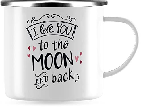 JUNIWORDS Emaille-Tasse, I Love You to The Moon and Back, Silberner Tassenrand (1007276)