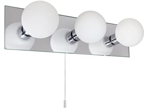 Long Life Lamp Company Opaque 3 Mini Globe Bathroom Mirror Light with Pull Cord Wall Mounted IP44 H3053