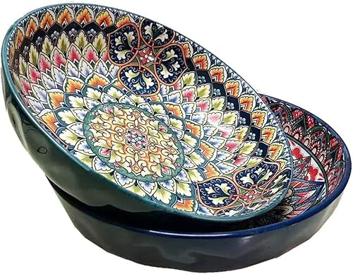 KKGUD 10 Inch Large Ceramic Bowls, 2pcs (Dark Blue& Dark Green)