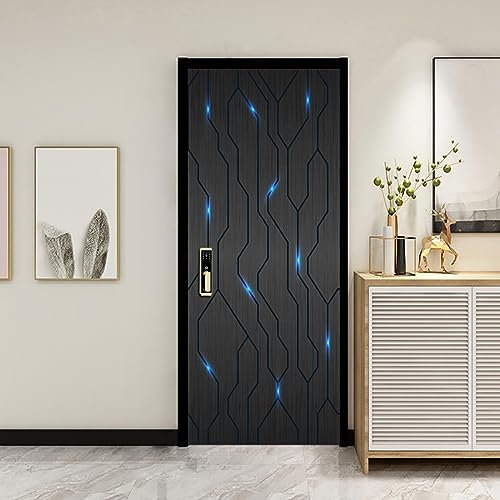Türtapete Selbstklebend Schwarz Abstraktes Blau Türfolie Selbstklebend 3D Türtapete Wasserdicht Abnehmbare Türaufkleber PVC Türposter Selbstklebend Wohnzimmer Tür Aufkleber(88x200cm)