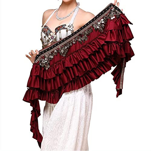 QUNINE Bauchtanzgürtel für Damen, Hüfttuch, Bauchtanz-Kleidung, Kostümzubehör, Fransenwickel, Retro-Münzen, Gürtel, Hüfttuch (rot, Einheitsgröße)