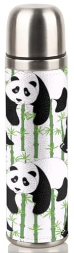 Cute Panda Bambus-isolierte Wasserflasche, 500 ml, Edelstahl, Metall, isoliert, auslaufsicher, Vakuum-Sport-Trinkflasche für Fitnessstudio, Camping, Wandern, Reisen, BPA-frei