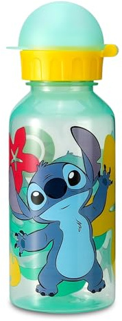 Stitch - Borraccia da 370 ml, per bambini, scuola, asilo, viaggi, realizzata in materiale resistente, riutilizzabile, senza BPA