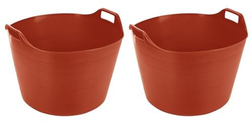 [SET OF 2] - 26L/ 75L Multipurpose Small/Extra Large Flexi Tub Garden Home Flexible Plastic Toy Storage Container Bucket Tub Trugs Animal Feeding Tub Laundry Basket (ORANGE, 75L)
