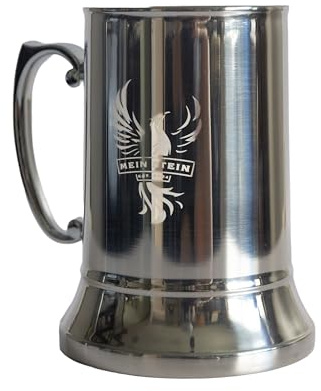 Classic Stainless Steel 20 oz Double Wall Beer Stein - Antique Metal Tankard with Grip Handle | Vacuum Insulated Beer Cup, Pint, and Coffee Mug (Silver), IHCH-BM303