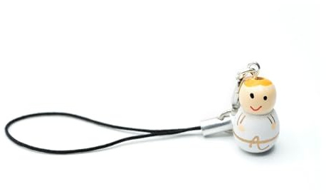 Miniblings Engel Baby Glückspüppchen Handyanhänger Geburt Püppchen Holz weiß - Handmade Modeschmuck - Anhänger Handyschmuck Schlüsselanhänger