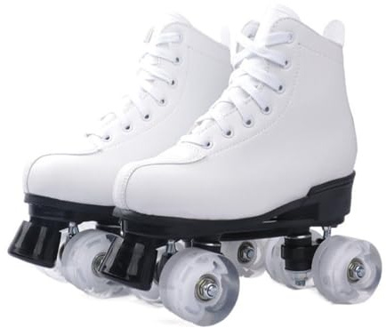 BMOZRM Doppelreihe Rollschuhe Damen Und Männer Schick Rollschuhe Vier Räder Rollerskates Draussen Sport Roll Schuhe for Erwachsene (Color : White+White Wheel, Size : 39 EU)