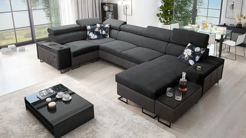All4All Ecksofa Mealani IV Maxi Sofas mit Bettfunktion, Möbel, Couch, Ecksofa, Modern, Schlafsofa mit Ottomane,Sfaeck,Wohnlandschaft,Eckcouch,USB-Port (Freya210.24+Tauro8207, Rechts)