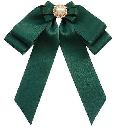 UxicRuya Damen-Brosche mit vorgebundener Schleife, Bandbrosche, Krawattennadel, Perlen-Fliege, Brosche für Mantel, Bankett, Konzerte, Party, Dunkelgrün