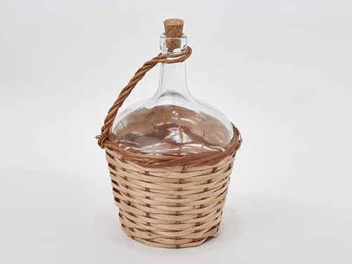 Bottiglia a Caraffa da 2 Litri in Vetro con Fodera Integrale in Vimini Fatto a Mano Fino a Metà Altezza