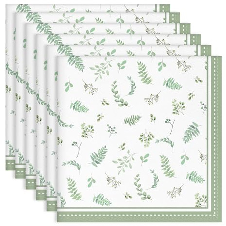 Arquiel Servietten Eukalyptus Blätter 6er-Set, Stoffservietten 100% Baumwolle Weiches Hochwertige Wiederverwendbare Esstisch Servietten Perfekt für Hochzeiten Küche Haushalt Party(45×45cm)
