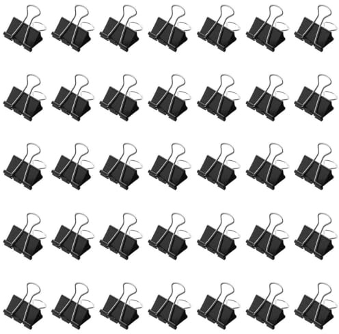 50 Stück Foldback Klammern, 19 mm Schwarz, Klein Papierklammern Metall Maul Klammer Büroklammern Stahlklammern Vielzweckklammern für Büro und Haushalt small foldback clips clamps