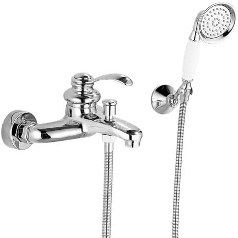 Badewannenarmatur Badewanne Wasserhahn Retro Vintage Stil Messing Wandmontage Einhand Wannenbatterie Badewannen Armatur Mit Handbrause Badewanne Mischbatterie Duscharmatur, Chrom