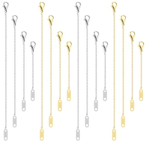 TAIHOBO Necklace Extender Gold Silver, 16PCS Stainless Steel Necklace Extender Silver Gold, 2/3/4/5 Removable Gold Necklace Extender, Lobster Clasps Chain Extender for Necklace for Bracelet Making