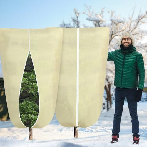 YTOPRO Plant Fleece Frost Protection with Zipper Drawstring,Garden Fleece Frost Protection,Frost Protection for Outdoor Plants,Plant Covers for Winter (2Pack-180X120CM)