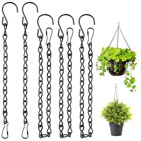 AUNHOKE 5 Pcs Hanging Chains,Hanging Basket Chains, Garden Plant Hangers Metal Chains, Metal Hang Chain with Hooks,for Hanging Plants,Flower Pots,Bird Lanterns （Black）