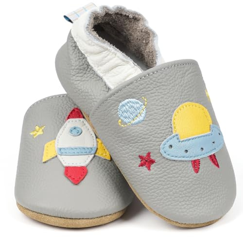 HOTUT Kleinkind Lederschuhe,Krabbelschuhe Lauflernschuhe mit weichen Wildledersohlen Lederschuhe,Lederpuschen Babyhausschuhe für Jungen Mädchen 12-18 Monate