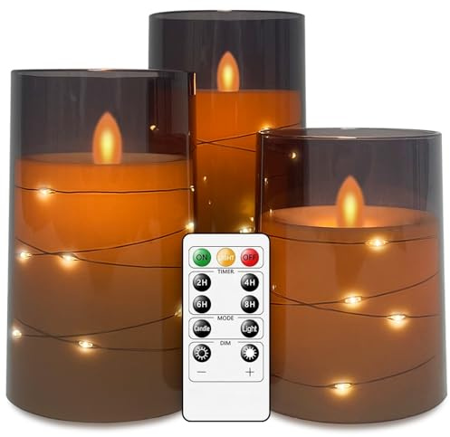 salipt Candele LED con Luci Stringa, Fiamma Oscillante, Glass Effect