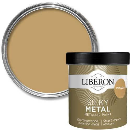 Libéron Silky Metal Metallic Paint, Pure Gold Gloss, 500ml | No undercoat required, High coverage, Rich metallic sheen, Washable & scratch resistant