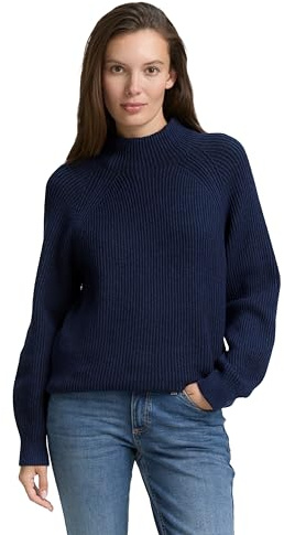 Tom Tailor Damen 1047670 Loose Fit Strickpullover Mit Stehkragen, 39335 - Blue Rib Structure, L EU