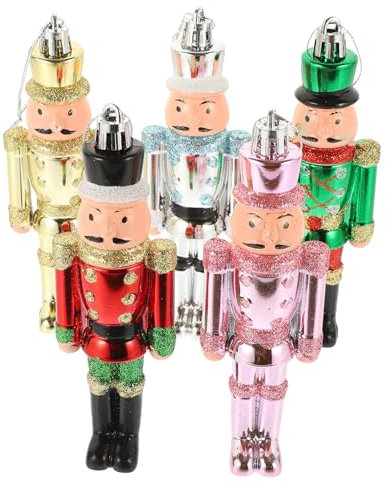 Amosfun 5pcs Plastic Nutcracker Pendant Christmas Tree Hanging Decor Craft Xmas Ornament Figures