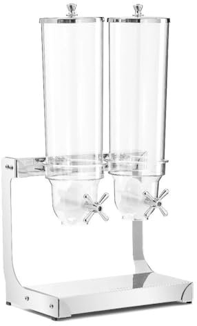 Forgast Distributore di cereali, Plastica, Acciaio inossidabile, Doppio, Capacità 2x2 litri, Per cereali, muesli, cornflakes, dolci, snack, Perfetto per hotel, case, sale da pranzo, 33x23,4x63,5 cm