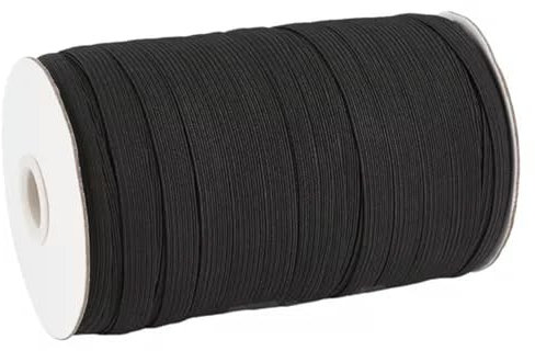 Cordon élastique Plat Noir/Blanc, Bandes Extensibles, 6 mm à 14 mm, Corde tressée pour Tricot - Noir - 6 mm (Rouleau de 200 mètres)