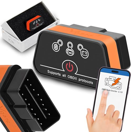 Retoo Dispositivo de diagnóstico OBD2 Bluetooth, adaptador OB II, escáner automático para Android, compacto y resistente, modo de ahorro de energía automático, diagnóstico de fallos, monitorización en