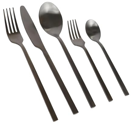 Argon Tableware 40 Piece Ensemble de Couverts en Acier Inoxydable - Noir - Manger Fourches Couteaux Cuillères Poli à Haute Brillance Métal 4-Person Table Fourchette Couteau Cuillère Set