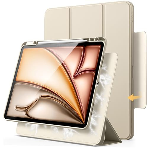 JETech Coque Magnétique pour iPad Air 13 M4-M2, Lumière Stellaire | Pour 2026-2024 Modèle, Porte-Pencil, Étui Housse Détachable, Couvercle Rotatif, Support Portrait/Paysage, Rehausseur d'Écran