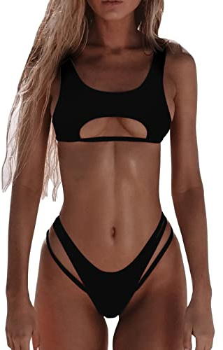 NaLatia Bikini Donna Mare,Bikini Triangolo Donna Costume Due Pezzi Perizoma Brasiliana Stringa Sexy Solido Glitsxter Push Up Costume
