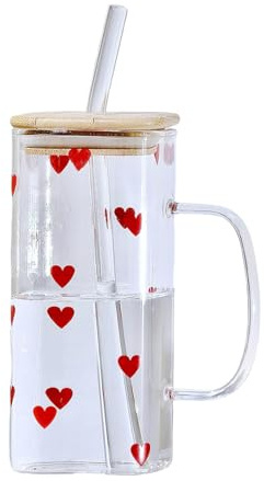 Bicchiere in vetro da 400 ml, riutilizzabile, trasparente, con cannuccia in vetro e coperchio in legno, per succhi di frutta, caffè freddo, cocktail, whisky, bevande fredde